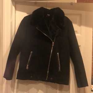 H n M faux fur black black jacket size 8